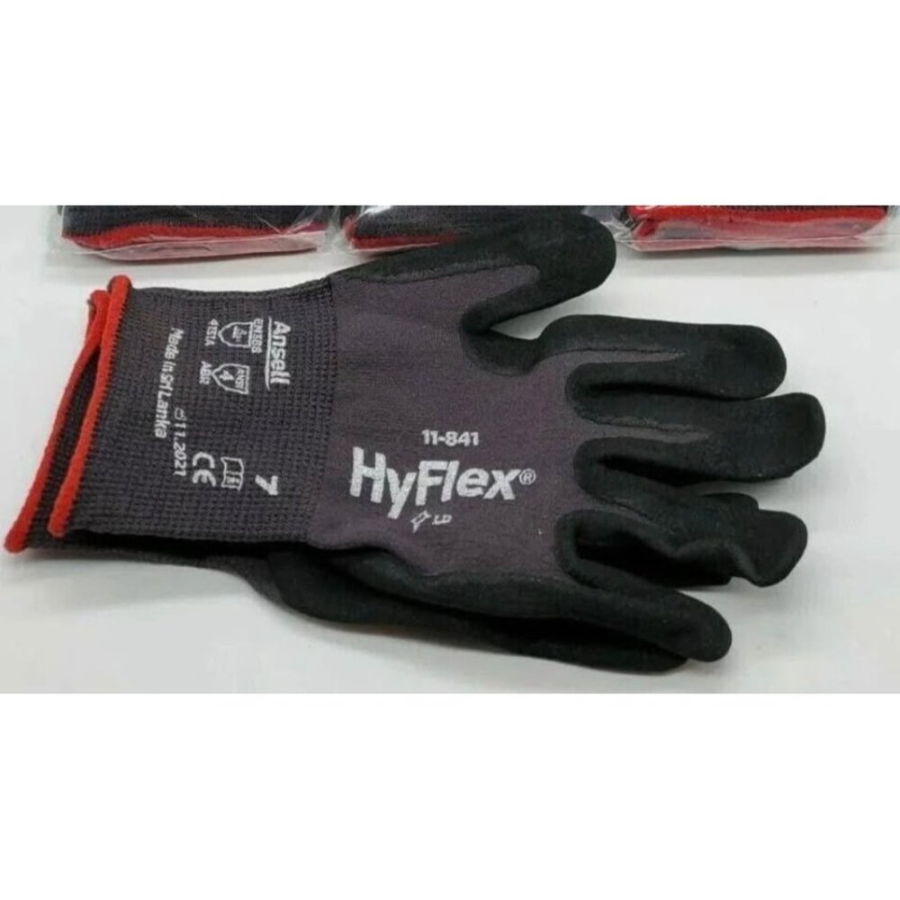 NEW! Bag of 24 Pairs Ansell HyFlex 11-841 Foam Nitrile Grip Work Gloves, Size 7
